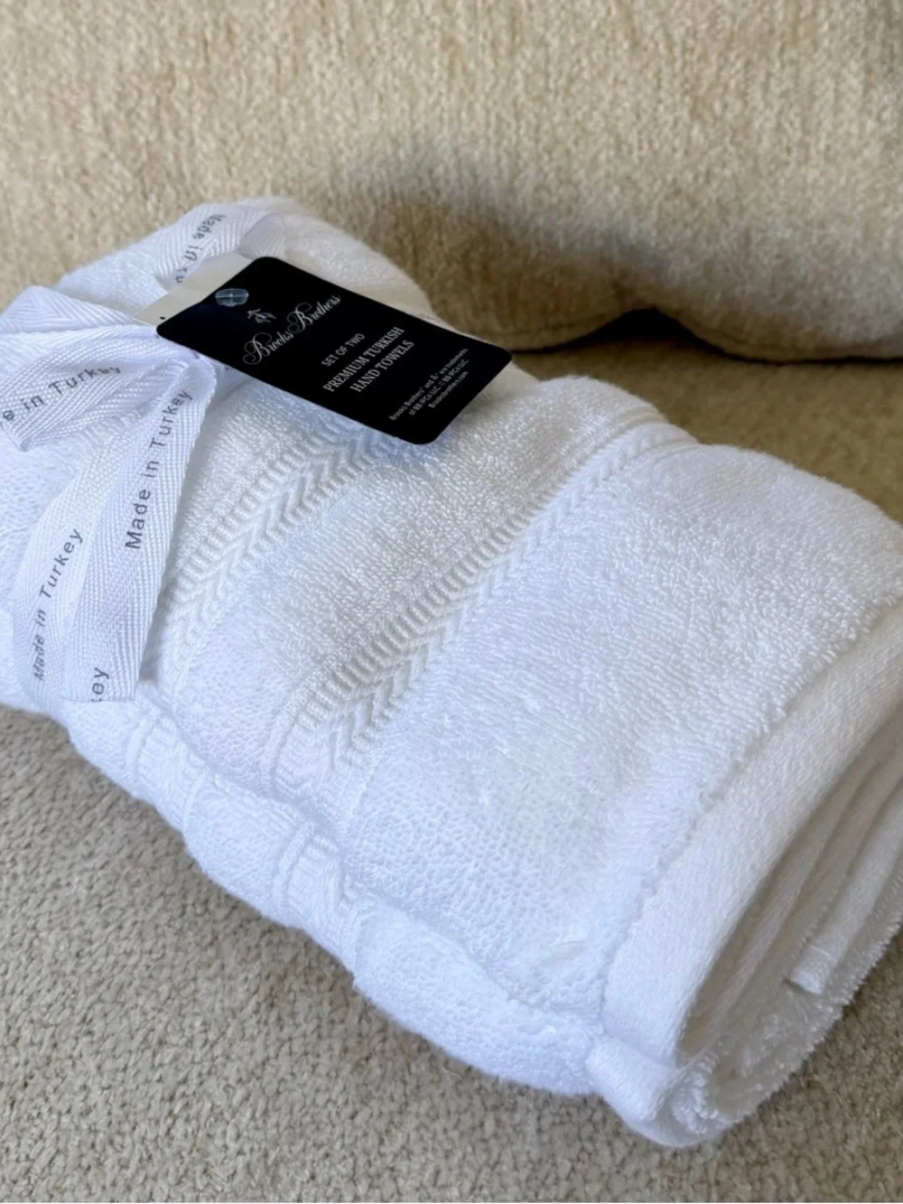 Brooks Brothers White Premium Turkish Hand Towels - Set of 2